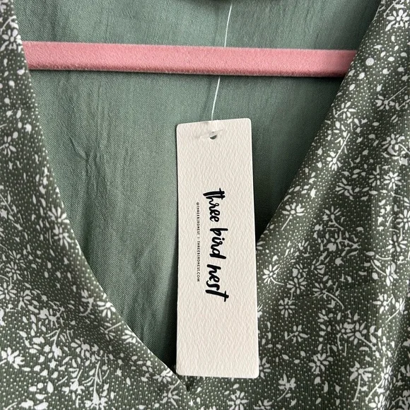 Three Bird Nest Olive Floral V-Neck Dress - Picture 2 of 3